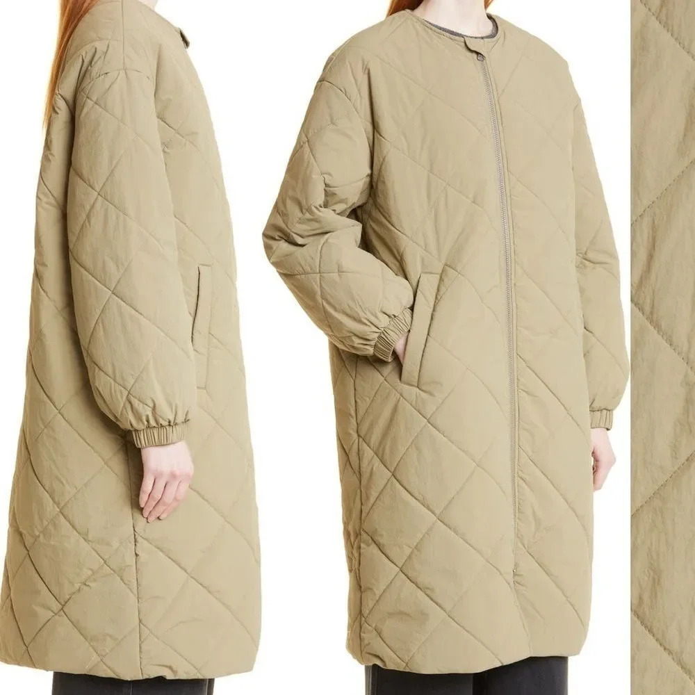 SAMSOE SAMSOE Nancy Quilted Collarless Coat Covert Green‎ Size XL - Picture 3 of 8